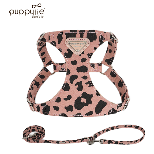 The Cow Print Harness & Leash Set Mousse Pink