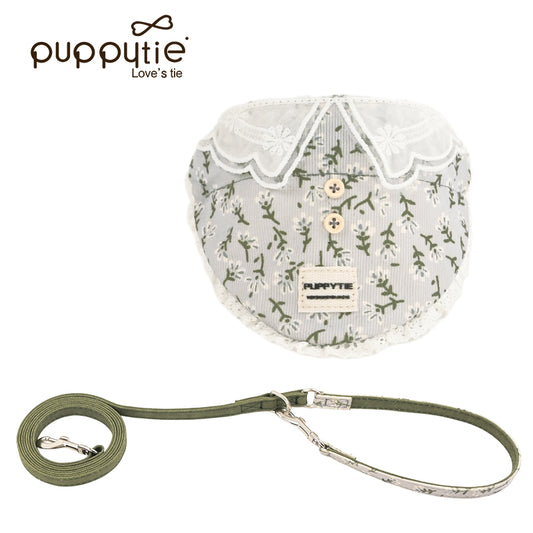 The Floral Peter Pan Bib & Leash Set Light Grey
