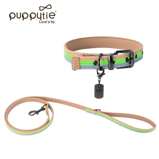 The Cotton Tri-Blend Ribbed Collar & Leash Set Green Apple