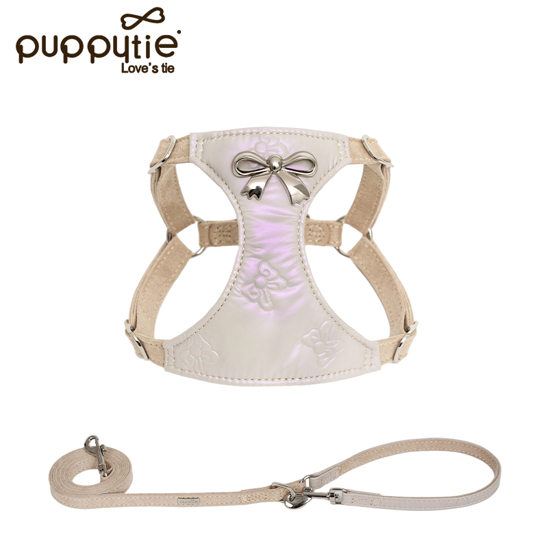 The Metallic Bow Harness & Leash Set Iridescent Purple