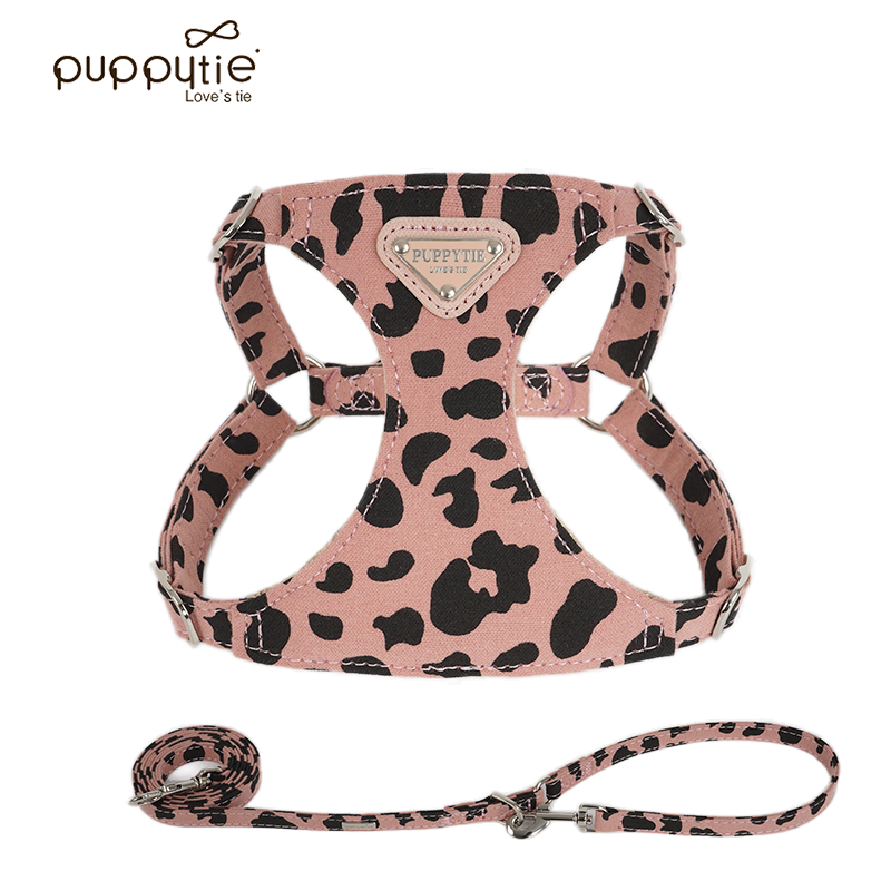 The Cow Print Harness & Leash Set Mousse Pink