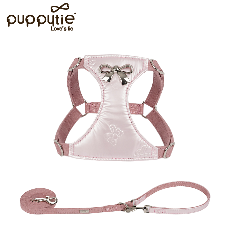 The Metallic Bow Harness & Leash Set Neon Pink