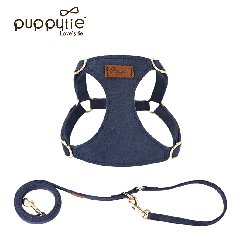 The Classic Harness & Leash Set Navy Blue