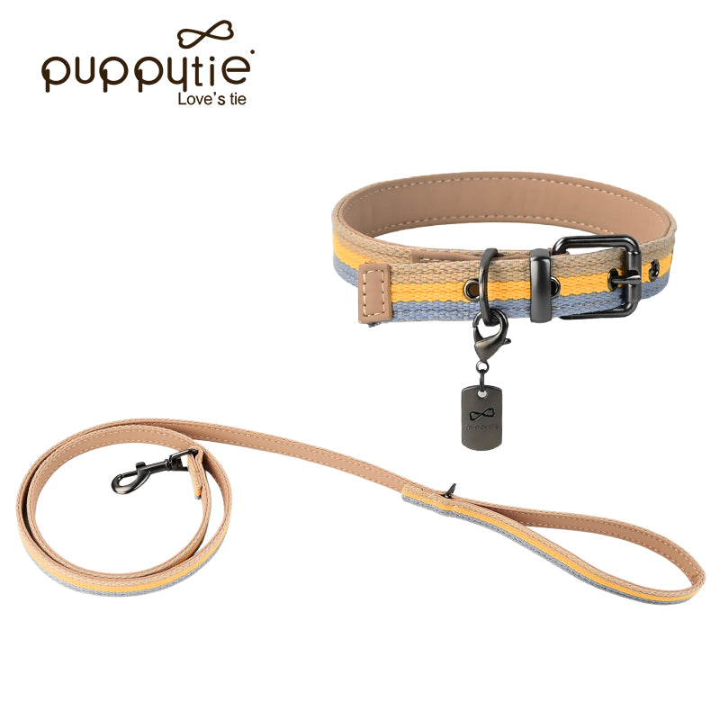 The Cotton Tri-Blend Ribbed Collar & Leash Set Lemon Yellow