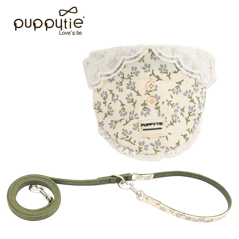 The Floral Peter Pan Bib & Leash Set Beige White
