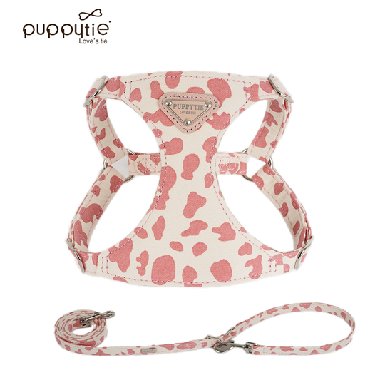The Cow Print Harness & Leash Set Milk White