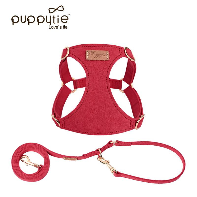 The Classic Harness & Leash Set Camellia Red